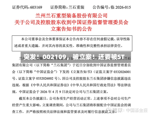 突发！002109，被立案！还要被ST-第2张图片