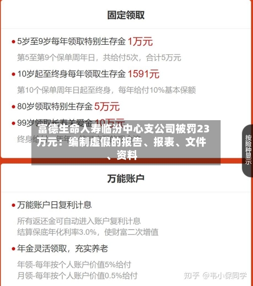 富德生命人寿临汾中心支公司被罚23万元：编制虚假的报告、报表、文件	、资料-第2张图片